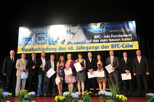 Einige Studenten hatten sich parallel zum Versicherungsfachmann weitergebildet. Uwe Federle von der Nürnberger Versicherungsgruppe überreichte die entsprechenden Diplome. (Büttner)