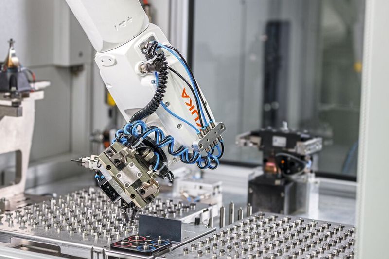 Der Kuka-Roboter KR Agilus sorgt dafür, dass jede Wendeschneidplatte zuverlässig und binnen kürzester Zeit den richtigen Schliff erhält. (Bild: Kuka)