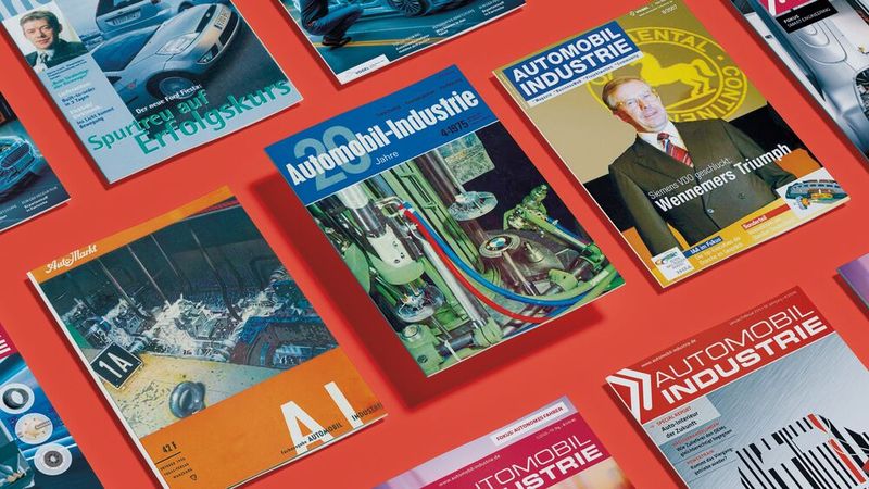 Ausgewählte Titelseite aus der 70-jährigen Historie der Fachzeitschrift »Automobil Industrie«.(Bild:  mego-studio; AI [M])