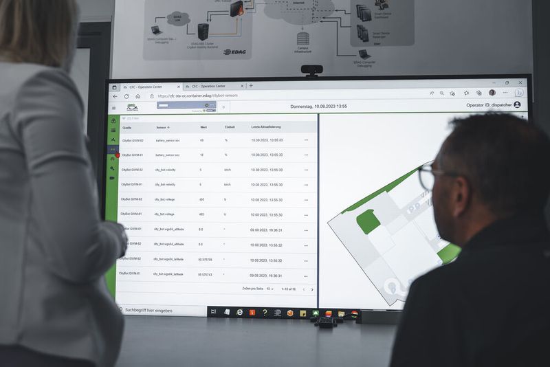 In einer Leitwarte können die Entwickler die für die Fahraufgabe relevanten Sensoren der City Bots überwachen. (Bild: EDAG)