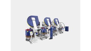 A production line with rotary vibrators, model CB 300  (Source: Patrick Temme Photographie/ Walther Trowal)