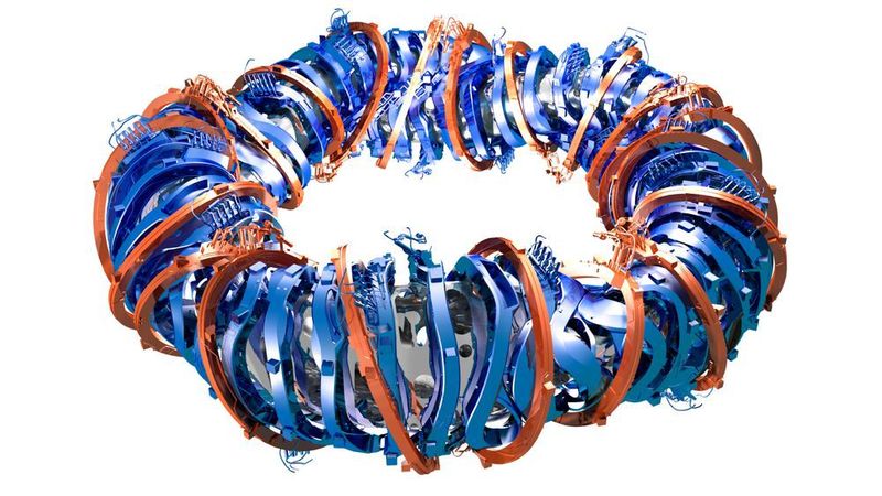 Computergrafik: Plasmagefäß und Magnetspulen der Fusionsanlage Wendelstein 7-X. (IPP, Dr. Christian Brandt)