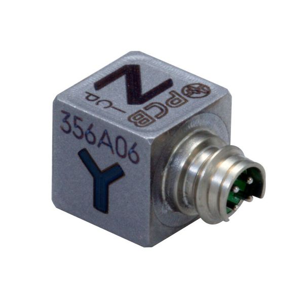 Das kleinste triaxiale ICP-Sensormodell mit Stecker    Das Modell 356A06 bietet bei einer Empfindlichkeit von 5 mV/g einen Messbereich von 1000 g und einen großen Frequenzbereich für viele Arten von Vibrationstests.    (PCB Synotech )