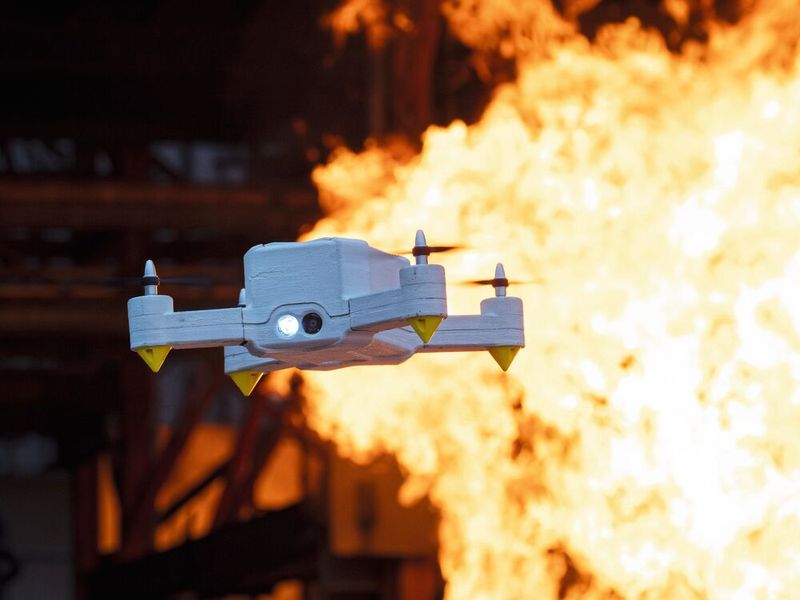 Die FireDrone ist die erste Drohne, die extremer Hitze trotzt. Künftig soll sie Daten direkt aus Gefahrenzonen senden.  (Bild: Empa)