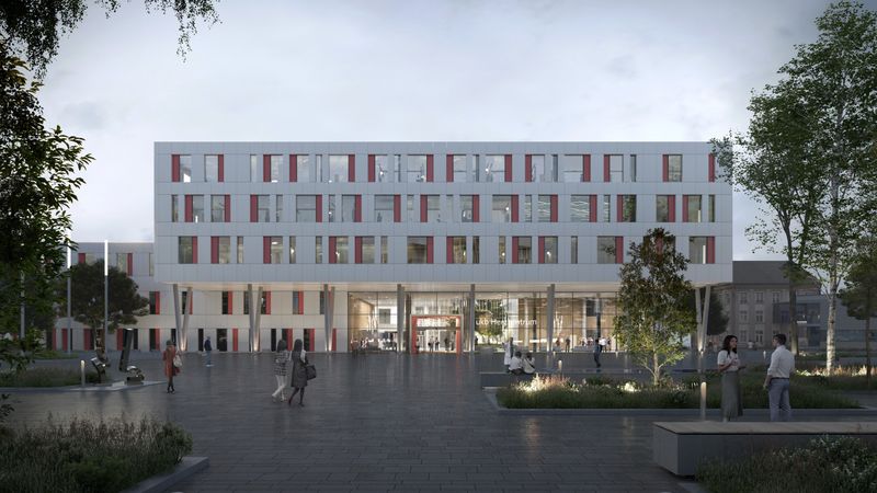 UKB-Herzzentrum in Bonn: Der Gesundheitsbau realisiert erstmals Kardiologie und Herzchirurgie unter einem Dach. (Bild:  Telluride Architektur)