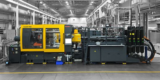 Husky’s Hycap Pro combines a 300-ton press, dual RS injection units and a 72-cavity mould for high-volume beverage closure production.(Source:  Husky)