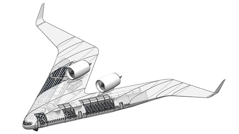 So könnten die Passagiersitze und das Cockpit im „Flying V“ verteilt sein. (TU Berlin/Justus Benad)