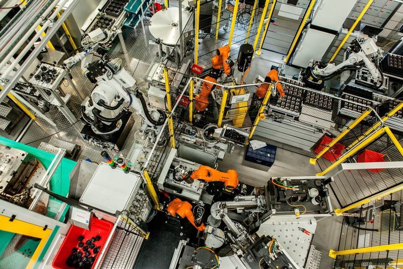 At Possehl Electronics, 25 KUKA robots work in perfect coordination on three production lines.  (KUKA)