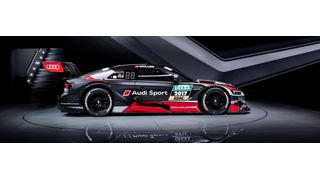 Audi hat auf dem Autosalon in Genf sein neues DTM-Fahrzeug für die Saison 2017 vorgestellt. Im Gegensatz zu den beiden RS5-Vorgängermodellen wurde das Fahrzeug aerodynamisch extremer ausgelegt. (Audi)