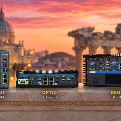 Drei neue Industrie-PC-Leistungsklassen für den industriellen Edge: Scout TB-6293 (links) erfasst und überträgt Maschinen- und Sensordaten, Optio TB-7293 (Mitte) unterstützt lokale Bild- und Prozessanalysen, und Regis TB-7393 (rechts) bietet Erweiterungen für rechenintensive Machine-Vision- und KI-Anwendungen. (Bild: Teguar Europe AG)