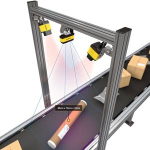 Bewegungsfähige 3D-Smart-Kamera vermessen regelmäßig und unregelmäßig geformte Gegenstände. Die Sortierung von Packstücken nach Form oder Größe lässt sich damit leicht automatisieren.(Bild:  Cognex)