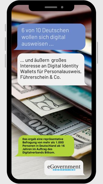 60 Prozent der Deutschen würden auf ein klassisches Portemonnaie verzichten, wenn sie die Möglichkeit hätten sich digital auszuweisen – sogenannte Digital Identity Wallets, die ganz einfach auf das Smartphone geladen werden können, könnten das ermöglichen. Dennoch äußern 35 Prozent der Befragten Zweifel hinsichtlich der Sicherheit eines solchen digitalen Pendants zur Brieftasche. (Bitkom)