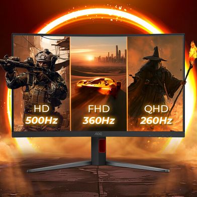 Bei der nativen QHD-Auflösung schafft der AOC Gaming CQ32G4ZA eine Bildwiederholfrequenz von bis zu 260 Hz. Zusätzlich bietet er noch einen Full-HD-Modus mit bis zu 360 Hz und einen HD-Modus mit bis zu 500 Hz. (Bild: AOC)