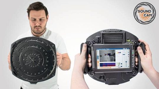 Die mobile Soundcam von CAE ist mit Batterien ausgestattet und wiegt drei Kilogramm.(Bild:  CAE Software und Systems)