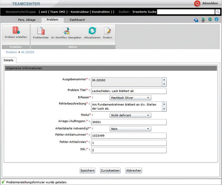 Die Problemerfassung im Erfassungsportal «Teamcenter Capa» ist einfach, auch für Mitarbeiter mit geringen Computer- oder Sprachkenntnissen. (Bild: Schlatter)
