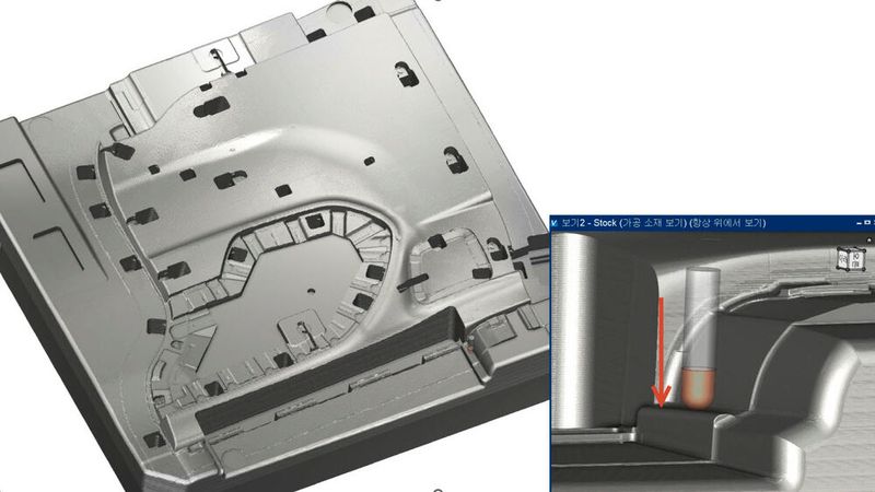 When entering the plunge entry section to be processed in the Z direction was optimised with a safe machining speed setting. (Source: CG Tech)