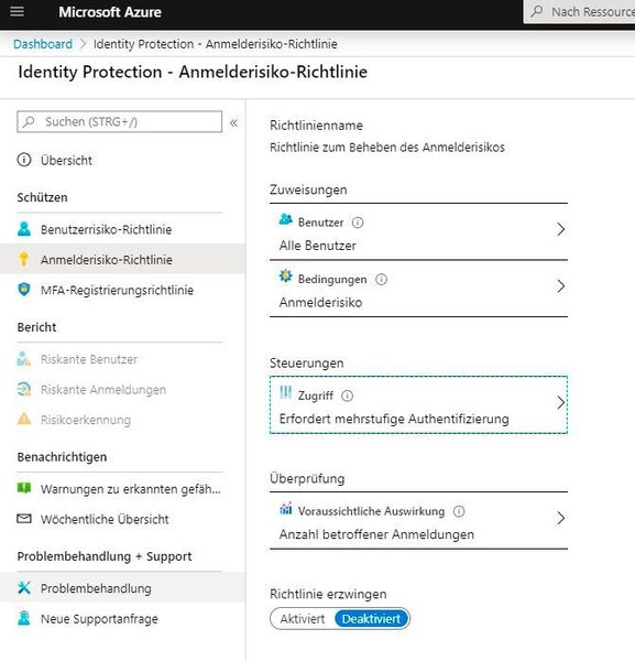 Definieren einer Anmelderisiko-Richtlinie in Azure Identity Protection. (Joos)