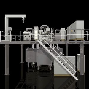 Ansicht auf das Solar-Kern-Produkt, die KAI-MT (Micromorph Tandem). Dieses System ist in der Lage, beide Technologien (mikrokristallin und amorph) in einem Durchgang zu prozessieren. Es ist ein komplett integriertes System inklusiv sämtlicher peripheren Apparate wie Vakuumpumpen, RF-Generatoren, Gasboxen, etc. 