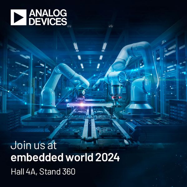 Analog Devices presents you in Hall 4A, Stand 360 intelligent solutions for a secure, connected future with 16 demos. In ADI's Intelligent Building Security demo, for example, the latest security solutions are integrated over a 10BASE-T1L network to enable a modern IIoT infrastructure. Other demos revolve around the Industrial Network of the Future, Cybersecurity for the Medical IoT, Visual Servoing with Edge AI, a scalable and adaptive emergency lighting system, and prototyping for advanced Software Defined Radio (SDR) applications. (Image:Analog Devices)