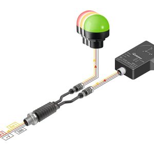 Kombination CMSVT38 mit Signalleuchte und IO-Link Y-Verteiler (Bild: Kübler)