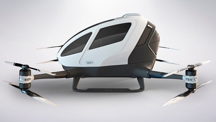 Der elektrisch angetriebene Quadcopter Ehang 184 kann Personen bis zu einem Gewicht von 110 kg bis zu 23 Minuten transportieren.  (Ehang)