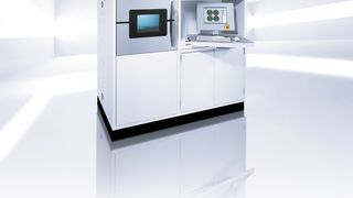 The Eosint M270 builds metal parts using Direct Metal Sintering (DMLS). The technology fuses metal powder into a solid part by melting it locally using a focused laser beam. (Source: EOS)