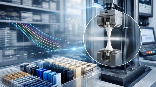 Festigkeitsuntersuchung von Kunststoffproben im Labor. (Bild:  KI-generiert/Fraunhofer LBF)