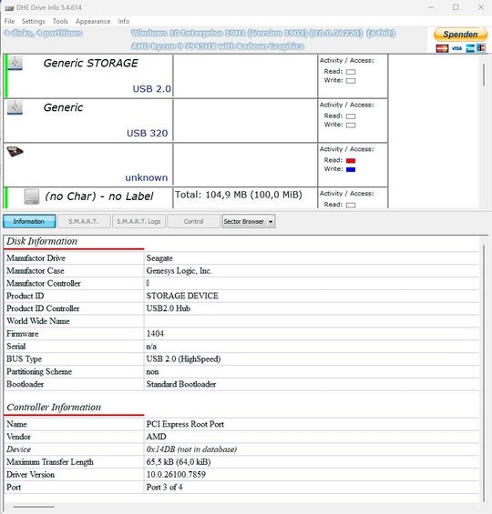 Das kostenlose und portable Tool DriveInfo gibt einen schnellen Überblick zu Datenträgern in Windows.(Bild:  Joos – Hauschild)