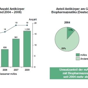 Der Umsatz mit monoklonalen Antikörpern hat sich seit 2004 fast verfünffacht (Grafik: VFA/BCG, Quelle: VFA-Mitgliedsunternehmen; BCG-Analyse)