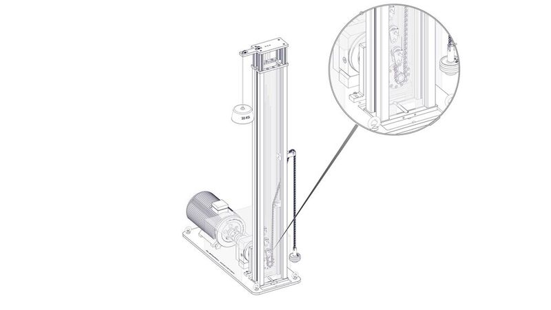 Aktuell sind am Flaschenzug drei bewegliche Rollen verbaut. Das Seil des Flaschenzugs ist mit einer Kette verbunden, welche die Welle antreibt. (Bild:  Albayrak Innovation)