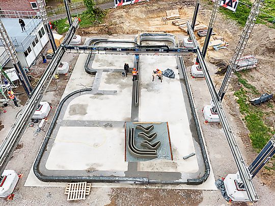 Trockenmörtel für 3D-Druck-Anwendungen, etwa Tector Print 3D von Holcim. (Bild:  Peri 3D Construction GmbH)