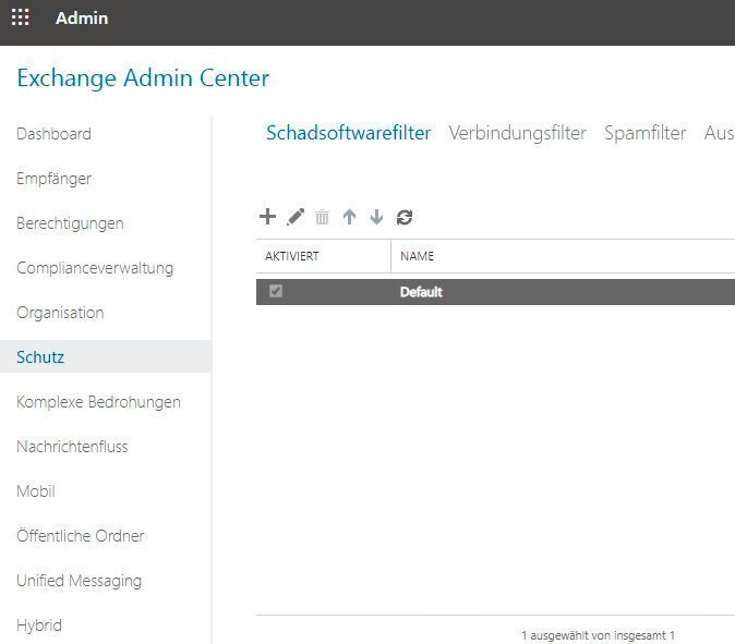 Der Schadsoftwarefilter kann über Richtlinien gesteuert werden. Eine Richtlinie wird standardmäßig bereits angelegt. (Joos)