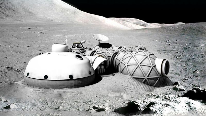 Modell einer Weltraumstation auf dem Mond. Die Technologien, die der Versorgung der Menschen dort dienen, sollen weiterentwickelt und für mehr Ressourceneffizienz auf der Erde genutzt werden.