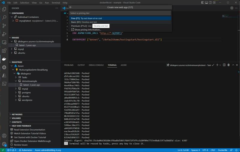 Die zur Bereitstellung benötigten Entitäten in Azure (Resource Group, App Service Plan usw.) können direkt bei der Bereitstellung aus VS Code in Azure angelegt werden. (Bild: Drilling / Microsoft)