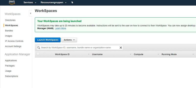 Einrichten eines AWS Workspaces über einen Assistenten. Es lassen sich mehrere Workspaces erstellen. (Joos / AWS)
