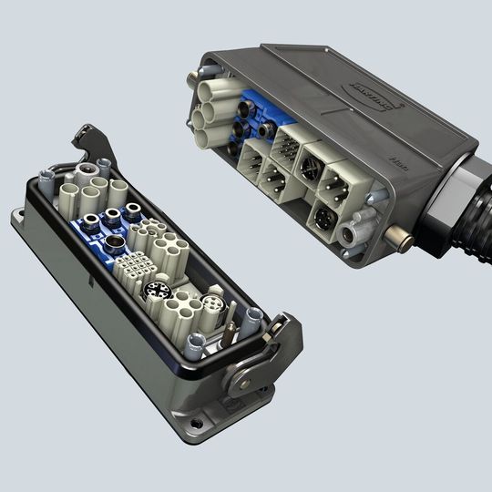 Applikationsbeispiel: Han-Modular Steckverbinder mit Domino Modulen. Applikationsbeispiel: Han-Modular Steckverbinder mit Domino Modulen.