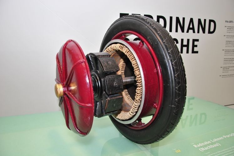 E-Antrieb, Radnaben-Motor: Alles neuzeitliche Erfindungen? Mitnichten! Modell eines Radnabenmotors des bekannten Lohner-Porsche von 1900. (Foto: Dominsky)