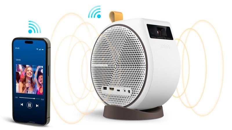 Das Trevolo-Soundsystem mit zwei Mittelhochtönern und einem Tieftöner kann auch als Bluetooth-Speaker für Smartphone, Tablet oder Notebook dienen. (Bild: Benq)