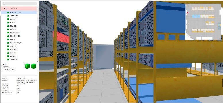 Abbildung 2: Auch virtuelle 3D-Rundgänge durch ein Rechenzentrum lassen sich simulieren. (FNT GmbH)