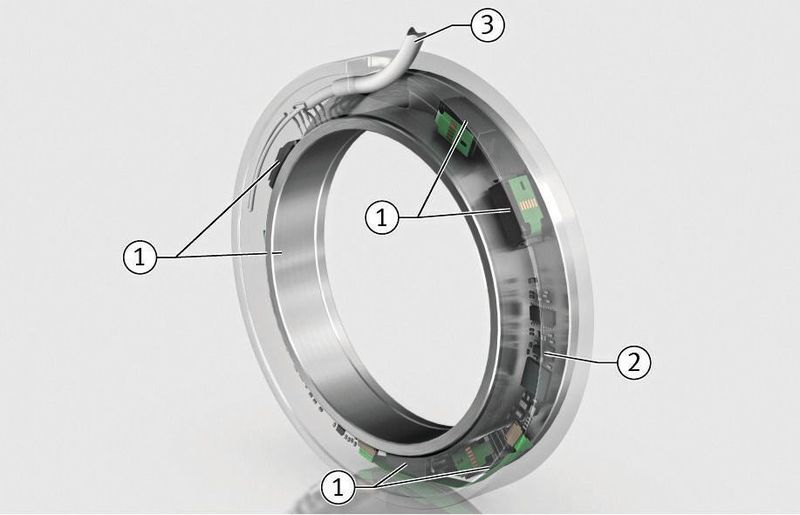 Das Überwachungssystem Spindlesense für Spindellager besteht aus Abstandssensoren (1), einer Auswerteeinheit (2) und dem Anschlusskabel (3). (Schaeffler)