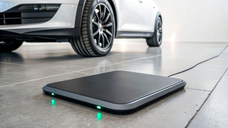 Symbolic image: A retrofitted EV charges wirelessly via the ground-embedded coil, with the charging process starting automatically once the vehicle is positioned correctly.(Source: ©  Johnnii - stock.adobe.com)
