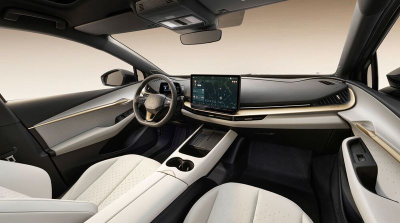 The cockpit is tidy, a large display dominates. (Image:Volkswagen AG)