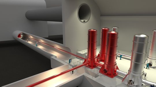 Die 3D-Visualisierung zeigt, wie die unterirdische Infrastruktur für das Einstein-Teleskop aussehen könnte. Darstellung der Einstein Telescope Italy.(Bild:  INFN, Communication Office)