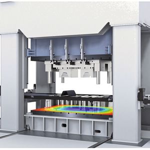 Aus Messdaten interpolierte flächige Verformung eines belasteten Pressentisches.(Bild:  Fraunhofer-IWU)