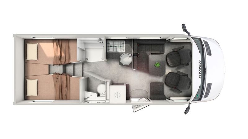 Beim längeren 680 sind Dusche und WC räumlich voneinander getrennt. (Bild: Hymer)