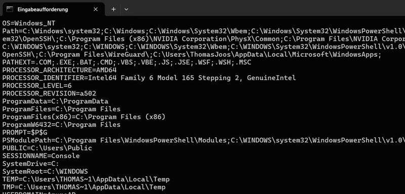 „Set“ ist ein Befehlszeilen-Tool in „Windows“-Oberflächen. (Bild:  Thomas Joos)