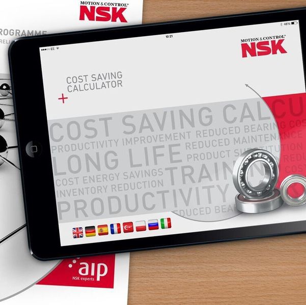 Die NSK-App ermöglicht eine zuverlässige Berechnung der Lebensdauerkosten von Wälzlagern, basierend auf den Parametern Größe, Drehzahl, mechanische Beanspruchung und sonstige Umgebungsbedingungen. (Bild: NSK)