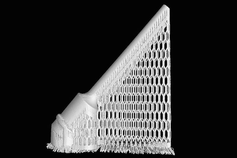 3D-Ansicht der nicht-hirtisierten Düse mit Stützstruktur.
