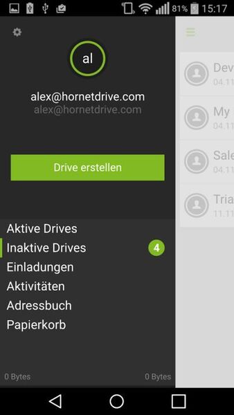 Die Android-App von HornetDrive synchronisiert Daten auch auf mobile Geräte. (Bild: HornetSecurity)
