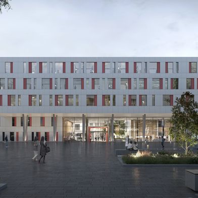 UKB-Herzzentrum in Bonn: Der
Gesundheitsbau realisiert erstmals Kardiologie und Herzchirurgie unter einem Dach.
 (Bild: Telluride Architektur)